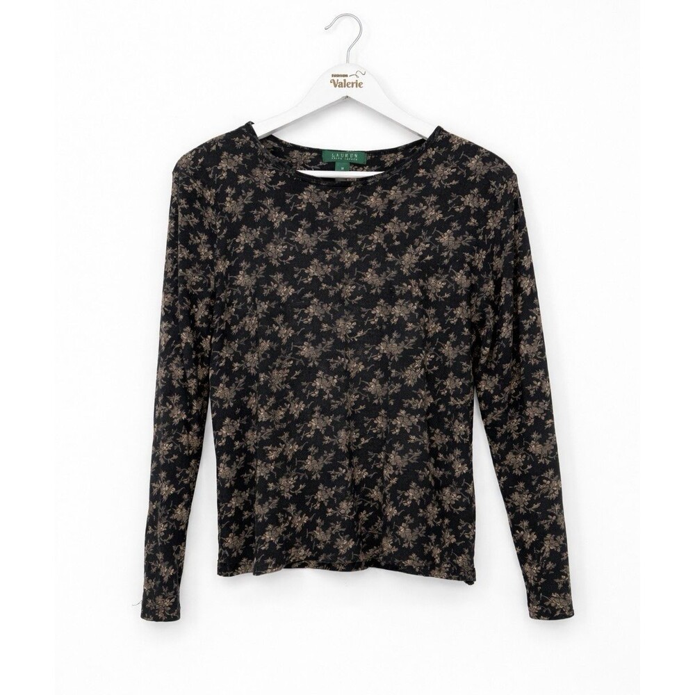 Lauren Ralph Lauren Floral Long Sleeve Top Cotton Basic Y2k Style Cottage Medium